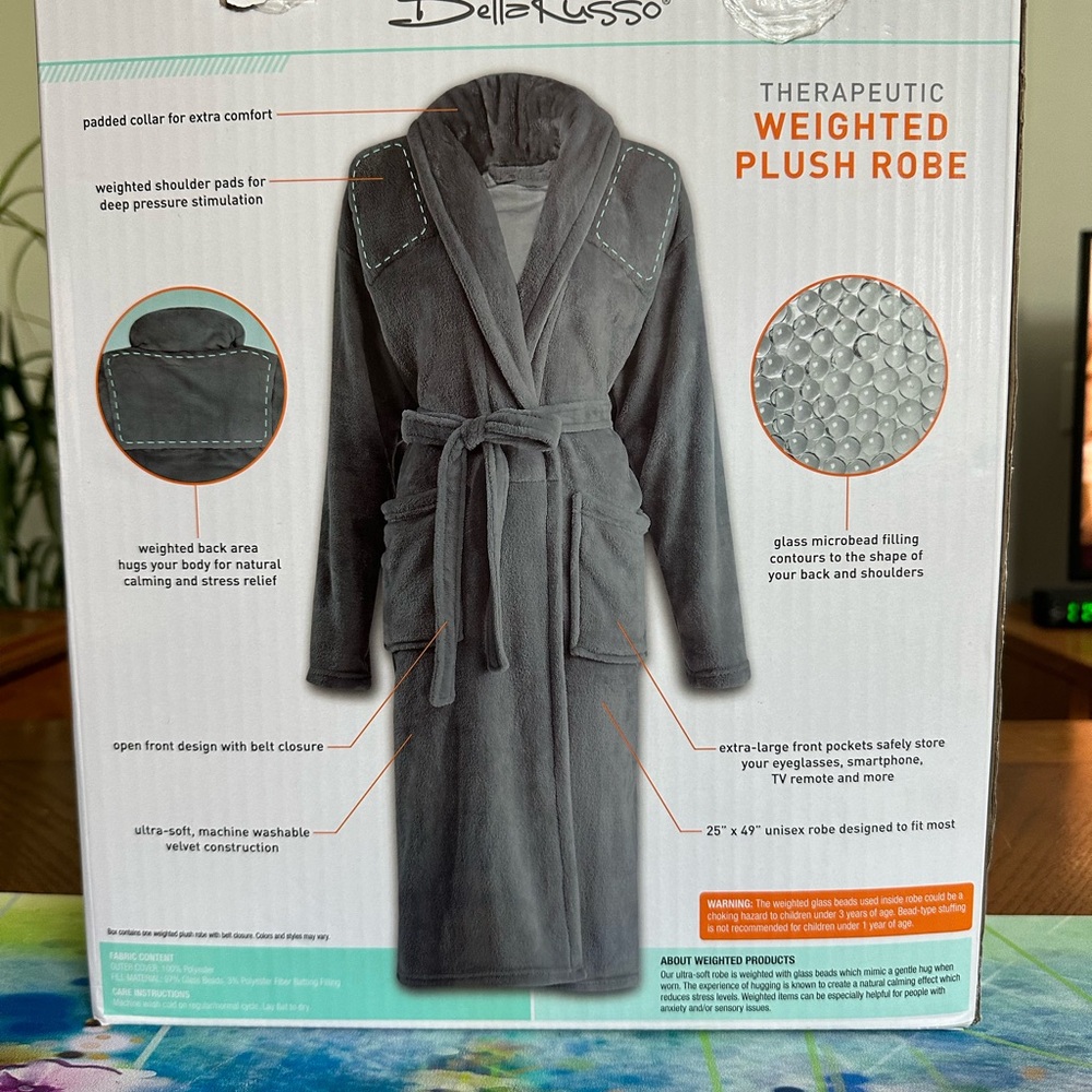 It's Spa Day! Therapeutic Weighted Plush Robe Grey NEW Feel Comfy & Cozy Unisex